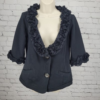 Nick & Mo Nordstrom Black Buttoned Ruffle 3/4 Sleeve Stretch Jacket Large L