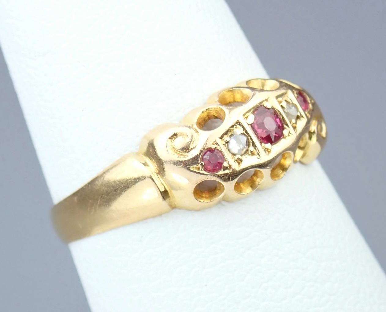 Fine Antique Edwardian Solid 18K Gold Ruby Diamon… - image 11