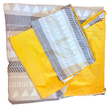 Tu Sainsburys Kingsize Set Grey Front Mustard Back Geometric Print Cotton Mix