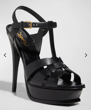 Saint Laurent Women s Black Leather Strappy P...