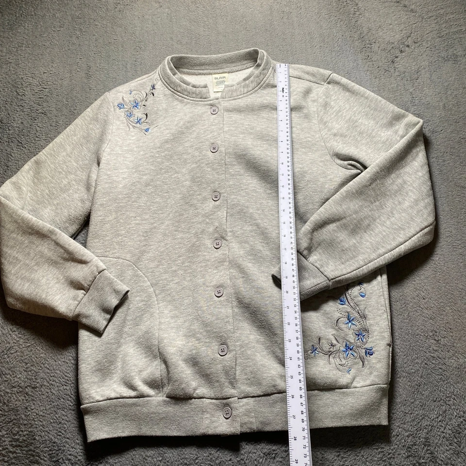 Cárdigan para mujer BLAIR gris medio bordado floral mezcla de algodón Foto 3 de 4