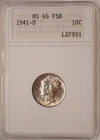 1941-D Mercury Dime ANA ANACS MS65FB Gen 1 Old small White Holder SWH Toned