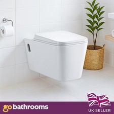 Wall Hung Toilet Soft Close Seat 570mm Compact Pan Quick Release Modern WC Unit