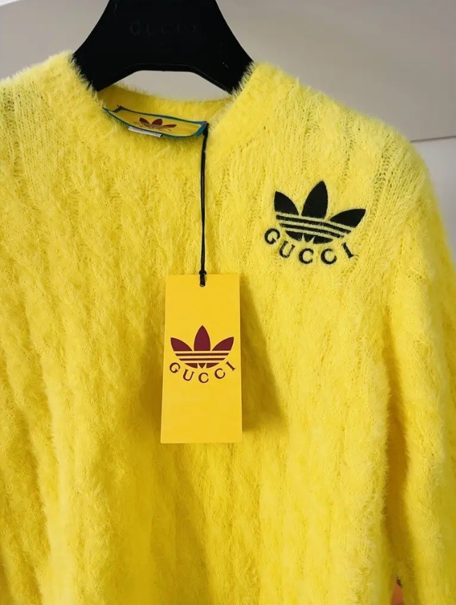 Gucci Adidas Cable-Knit Embroidered Short-Sleeve Pullover Sweater