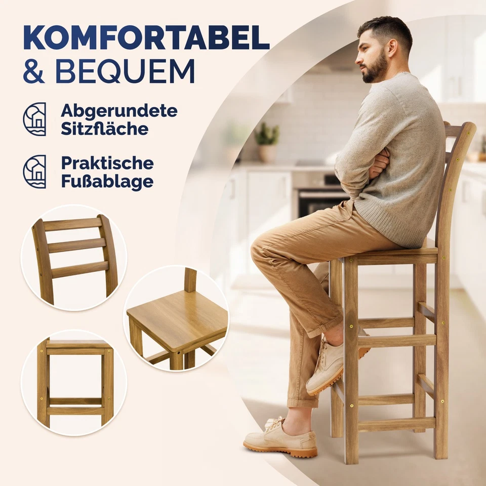 CASARIA® Tresenhocker Barstuhl Barhocker mit Lehne 4er Set Holz Küche Bar Hocker - Bild 4 von 4