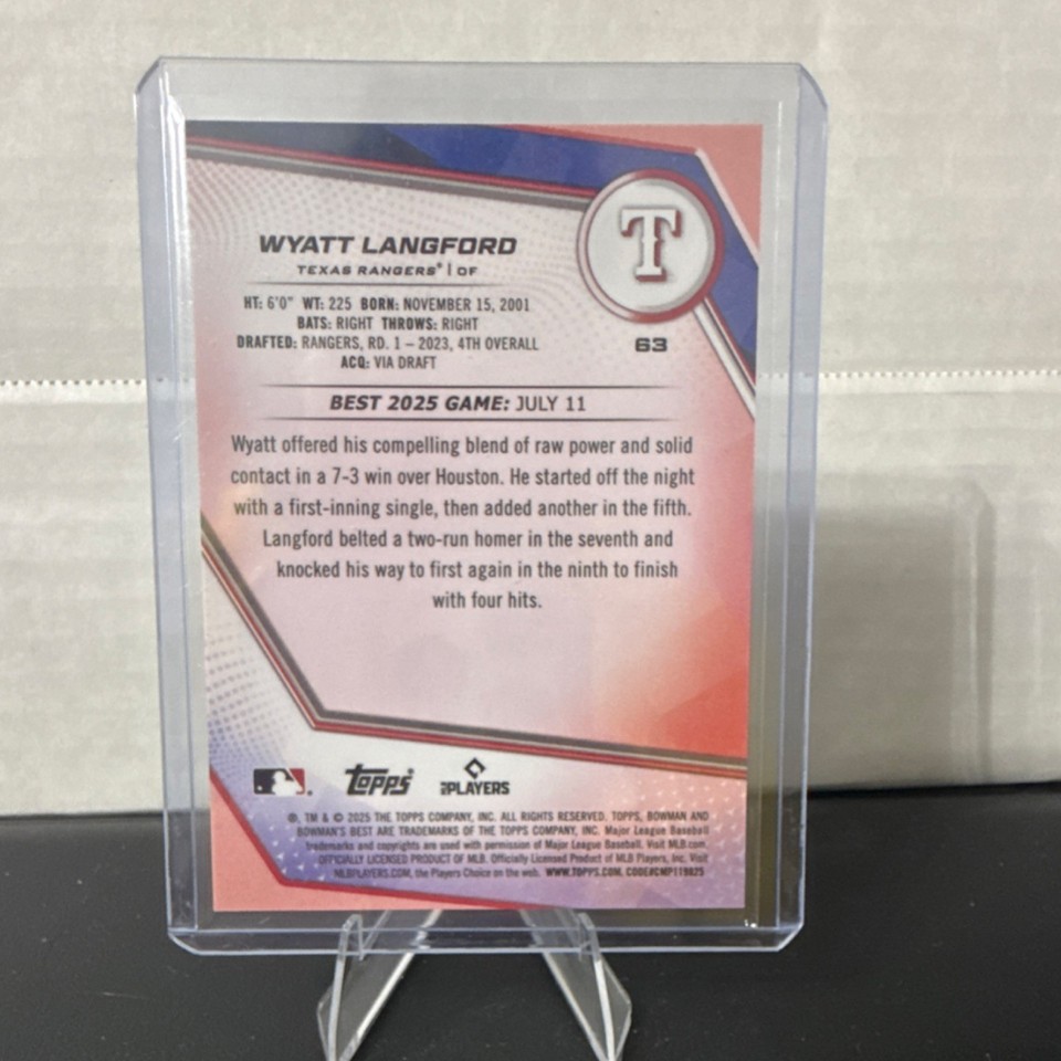 Topps 2025 Bowman's Best Wyatt Langford gold lava refractor /50 Texas ...