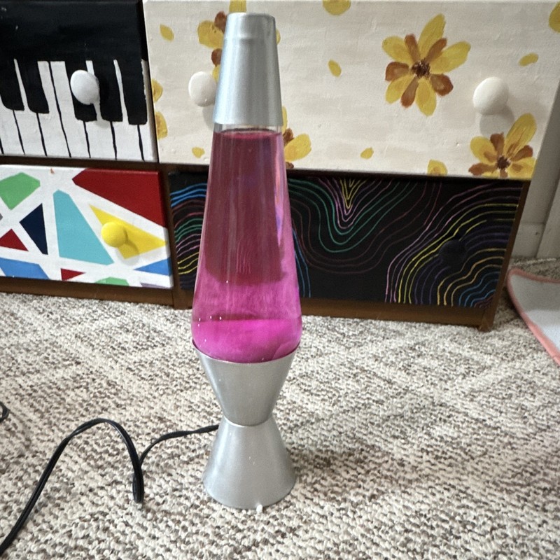 Pink & Silver Lava Lamp, Corded Plug-In w/ Inline Switch, Detachable Base + Top