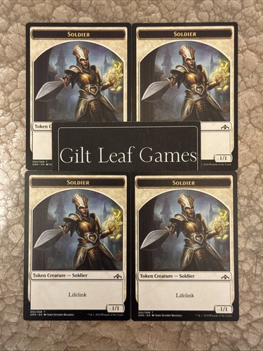 MTG *4x White Lifelink Soldier Token* (NM) Guilds of Ravnica Magic Free Ship - Picture 1 of 1