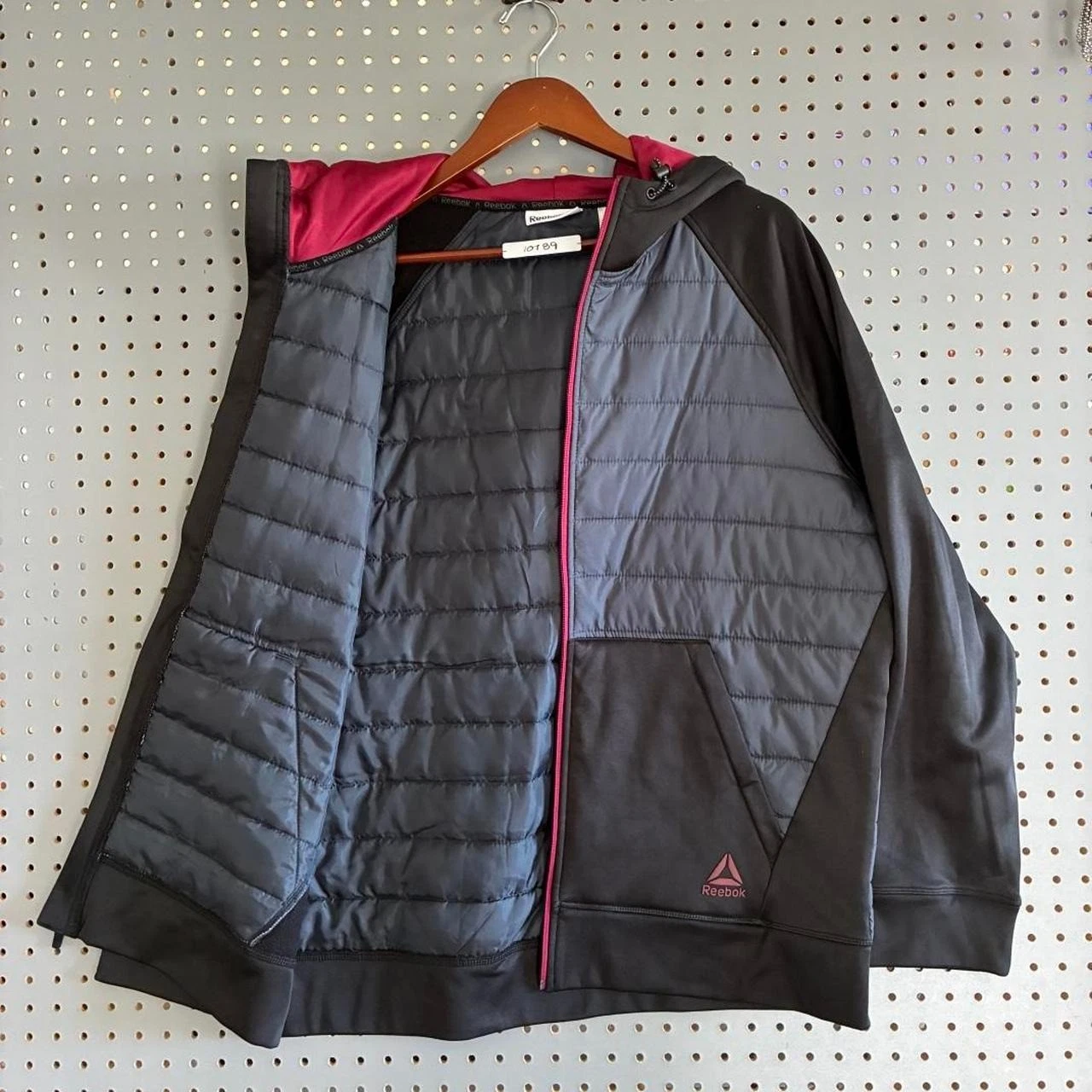 Reebok Mens Hybrid Puffer Jacket Hooded Zip Up Ebony Black REM214JK01021 Size L - product detail image 3