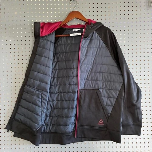 Reebok Mens Hybrid Puffer Jacket Hooded Zip Up Ebony Black REM214JK01021 Size L image 3