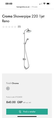Hansgrohe 27224000 Croma 220 Showerpipe Reno chrom