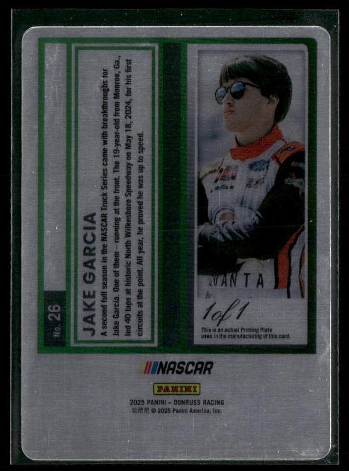 Jake Garcia 1/1 2025 Donruss Printing Plate ThorSport Racing #26 - Image 2 of 2