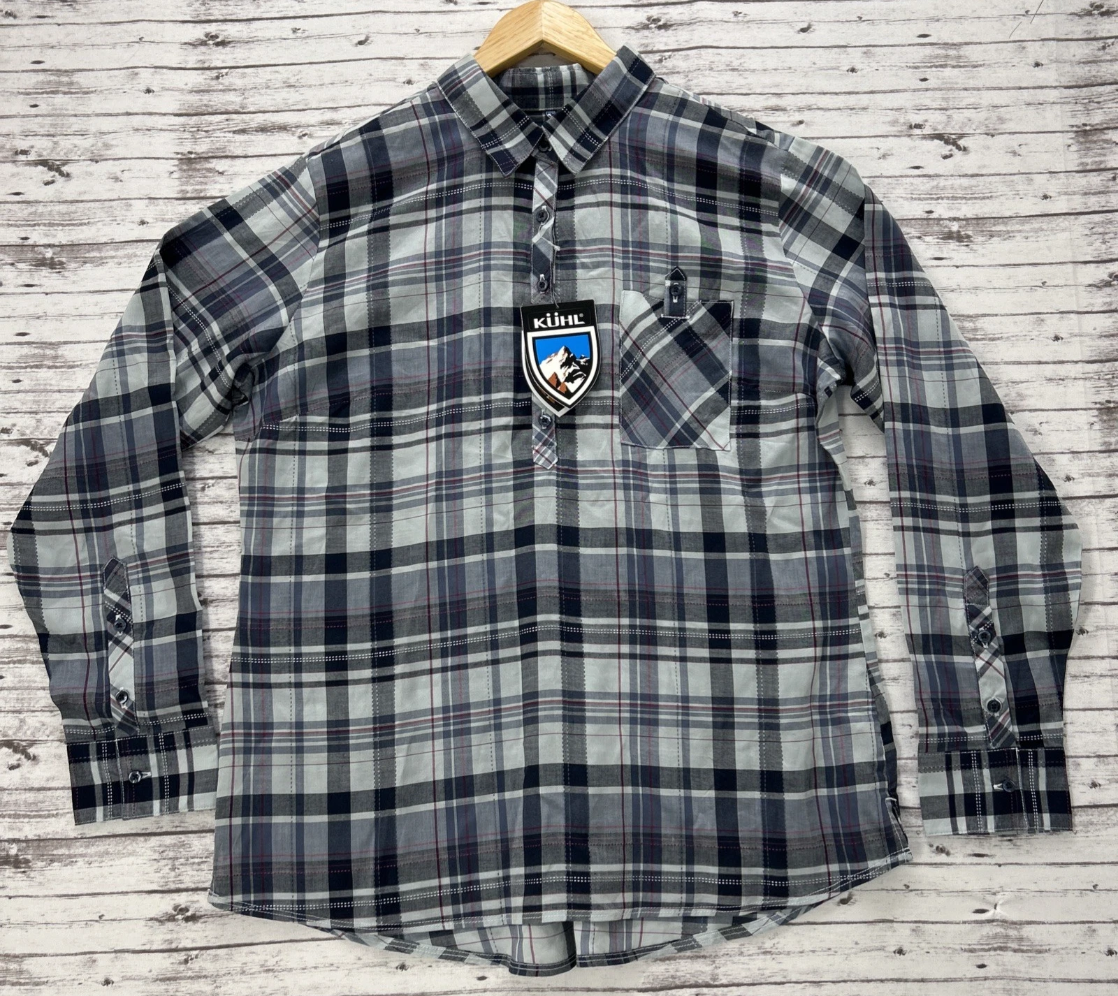 Kuhl Spektra Women's Pullover Sail Blue Plaid Shirt Size XL Long Sleeve 8316 NEW