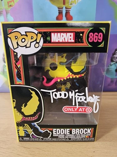 TODD MCFARLANE SIGNED EDDIE BROCK VENOM FUNKO POP BLACK LIGHT FIGURE