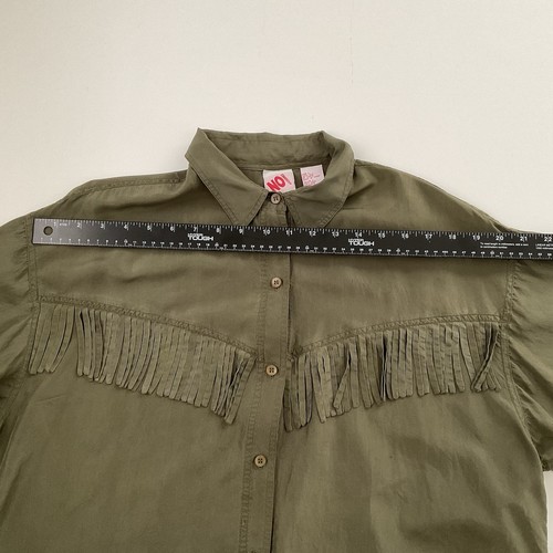 Vintage No Boundaries Blouse Sz L Green Cowgirl Western Fringe Rodeo Silk - Picture 7 of 8