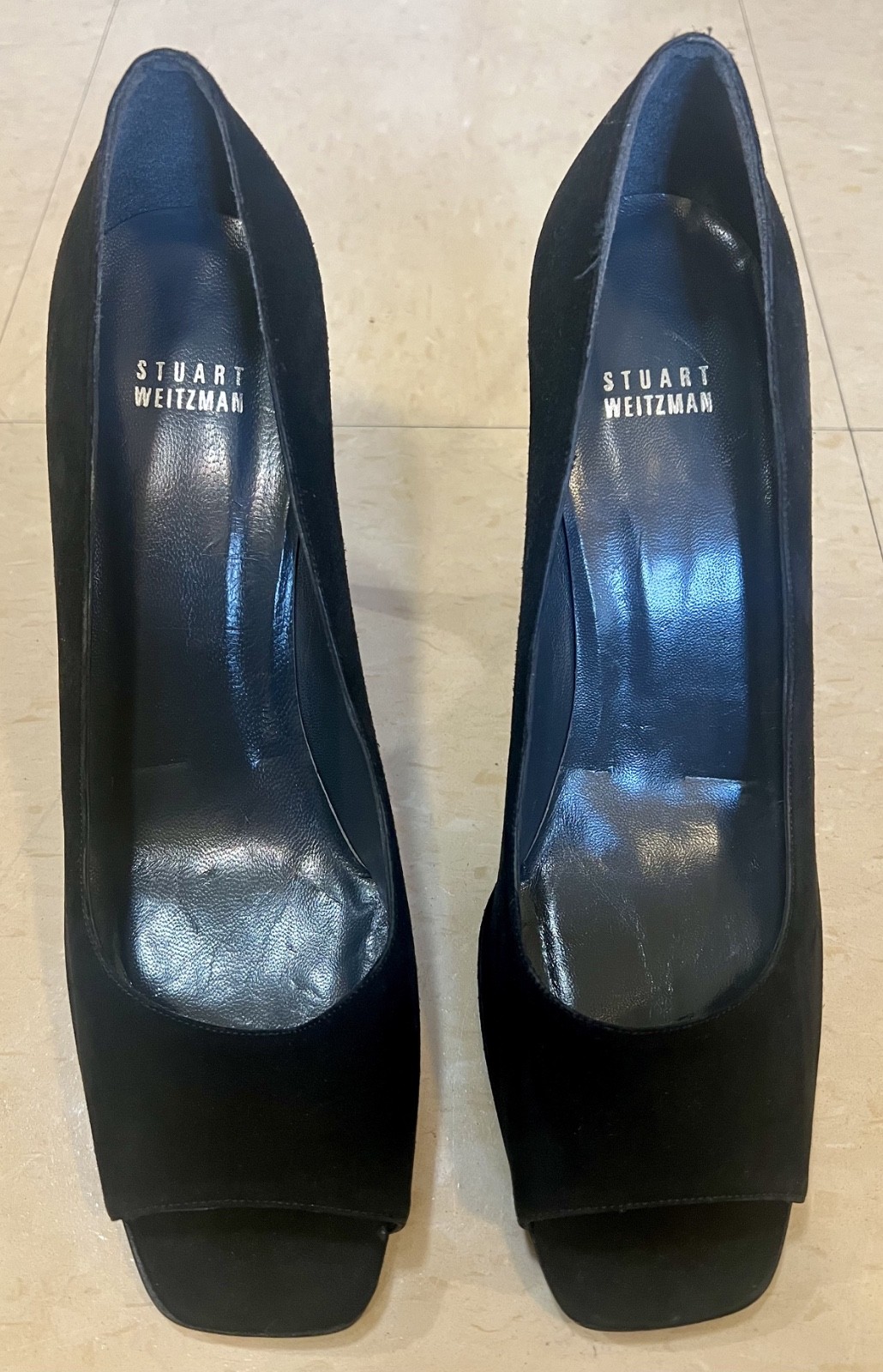 STUART WEITZMAN Black Square open Toe Suede  Pump… - image 1