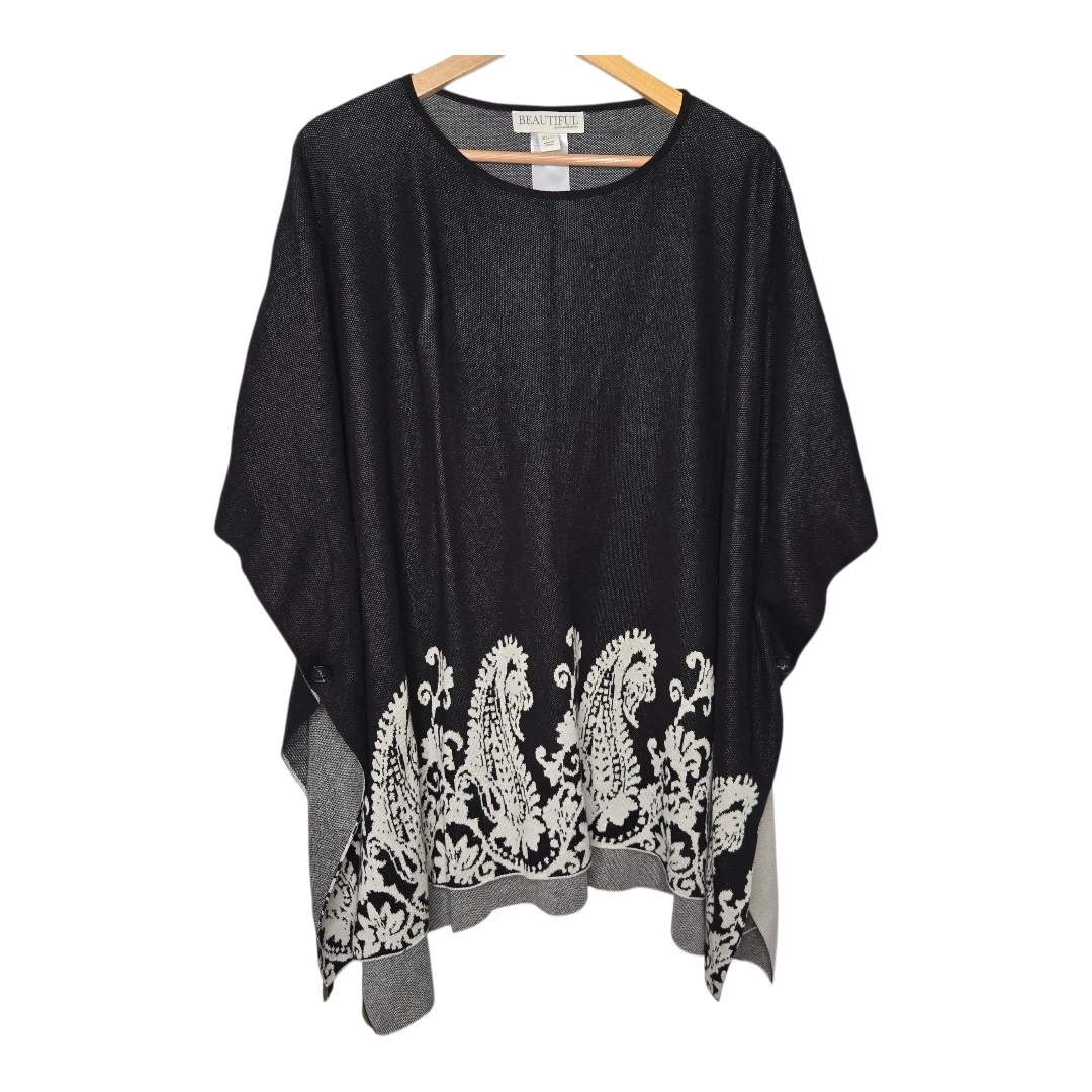Beautiful By Lawrence Zarian Womens Black Paisley Knit Artisian Poncho XS / S
Opens in a new window