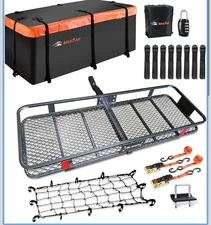 MeeFar Hitch Mount Cargo Carrier 60"X20"x6” Tail Basket & Waterproof Bag Combo