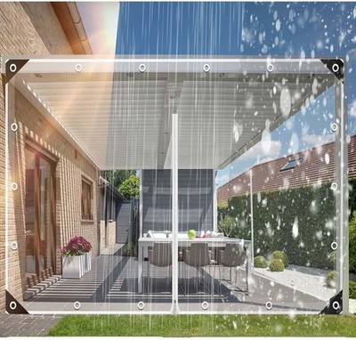 Clear Waterproof Tarp with Zipper Door Heavy Duty PVC Tarpaulin for Gazebo Porch