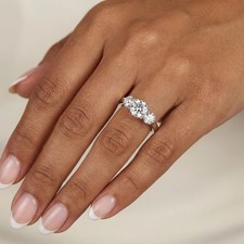 14K Gold 3-Stone Engagement Ring Trellis 2.38 CT Round Lab-Grown Diamond F VS1