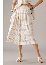 Anthropologie Maeve Pleated Culottes Linen Blend Windowpane Plaid cropped Pants