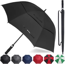 Large 62 Inch Black Umbrella Automatic Open Windproof Double Canopy Design