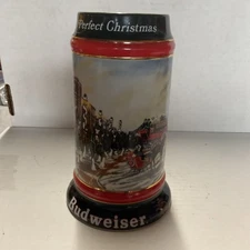 Vintage 1992 Anheuser Busch BUDWEISER Holiday Beer Mug Stein Clydesdales