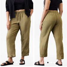 NWT Athleta Retreat High Rise Linen Ankle Pant in Olive Branch - Size M Tall