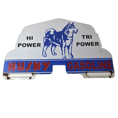 #ad #ad Vintage Husky Gasoline Sign Topper Gas Auto Car Porcelain License Plate Topper $130.37