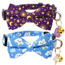 2 Pack Cotton Cat Collar with Bow Tie and Bell for Girl Boy Cats,Cute Pink Fl...