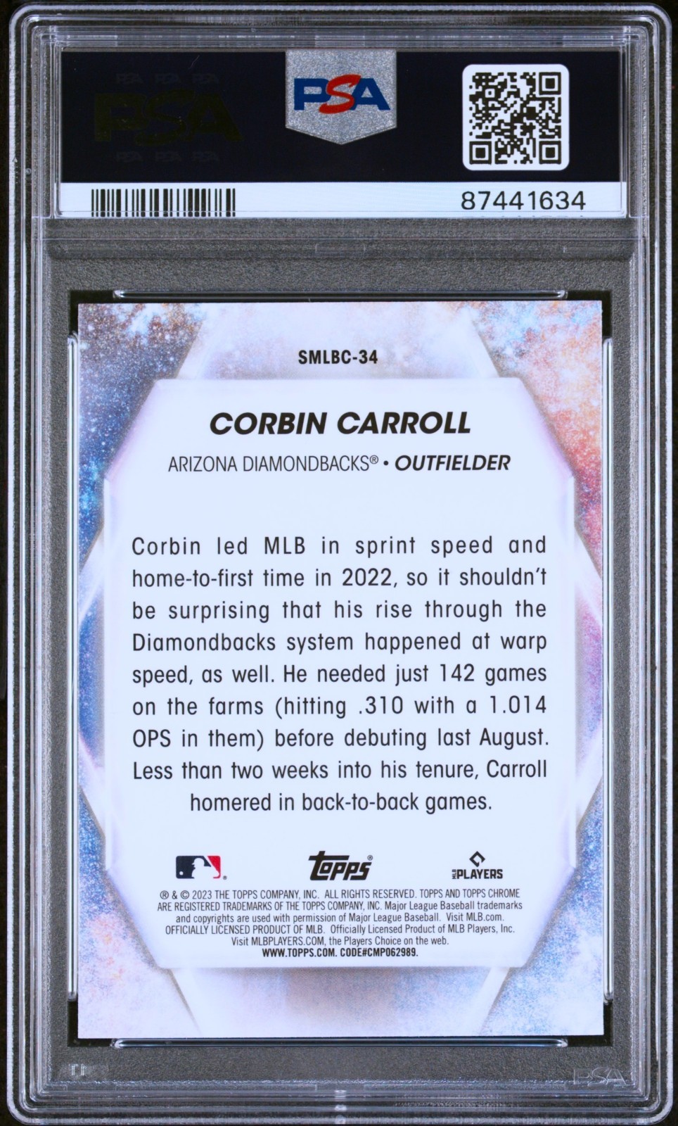 2023 Topps Stars of MLB Chrome #SMLBC-34 Corbin Carroll (RC) ROOKIE PSA 10 view 2
