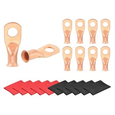 10 Pcs Battery Cable Ends 6 AWG 5/16 Inch Tubular Ring Terminals, Gold