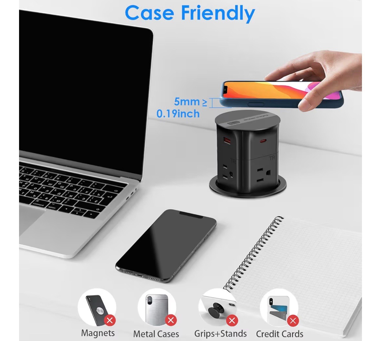 ANNQUAN 3.15" Pop Up Outlet with 15W Wireless Charger,Max 20W Power Delivery