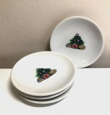4 Replacement Plates 2.5" VTG Child's Porcelain Tea Set Christmas Tree 1990's