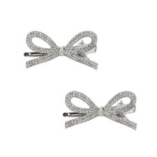 2 Pcs Silver Rhinestone Hair Bow Clips Sparkly Bow Barrettes for Women Crysta...