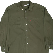 VINTAGE LEVIS POCKET OLIVE GREEN DENIM SHIRT 2000S LARGE