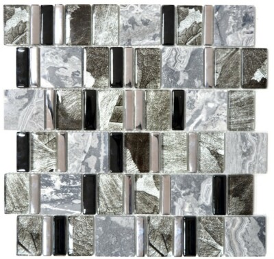 Mosaikfliese grau schwarz Multiformat Glasmosaik Wand 88-0210 I 10 Mosaikmatten