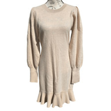 Ulla Johnson NWT Sand Merino Wool Espen Ruffle Knee Length Sweater Dress Size L