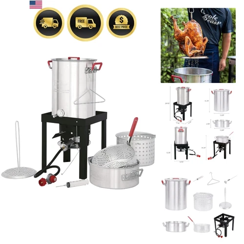 Propane Fryer Set 30 Qt Turkey Fish Boiler Steamer 50k BTU Outdoor Cooking