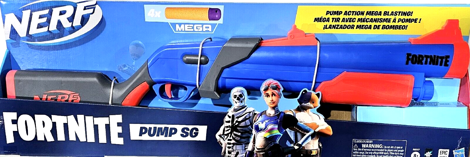 Nerf Fortnite Pump SG Blaster, Pump Action Mega Dart Blasting, 4 Nerf Mega  Darts