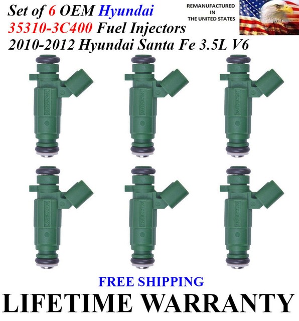 Set of 6 Genuine Hyundai Fuel Injectors For 20102012 Hyundai Santa Fe