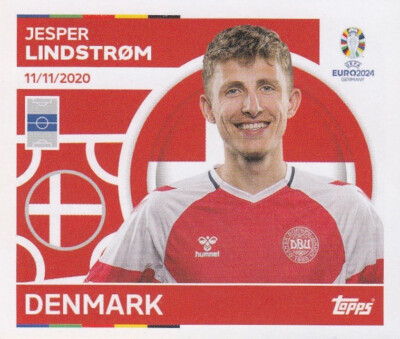 Topps Sticker Fußball EM Euro 2024 Nr. DEN 14: Jesper Lindstrom Denmark Bild NEU