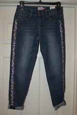 So Girlfriend Jeans w/Multi Color Sequins Down Pant Leg Mid Rise Size 12