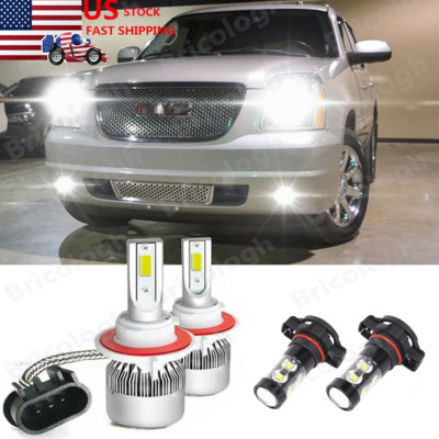 For GMC Yukon 2007-2014 - 6000K White LED Headlight Hi/Lo Beam Fog Light Bulbs