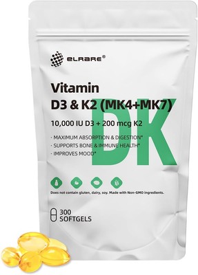 Vitamin D3 K2,300 Virgin Coconut Oil Softgels,Vitamin D3（10000 IU）& 200 mcg... 