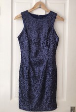 New Look Navy Blue Sequined Party Pencil Dress UK Size 10 Sparkle Bandeau Tube