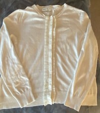 Womens Sz. M JONES NEW YORK SPORT Thin Ivory Ruffled Cardigan Sweater