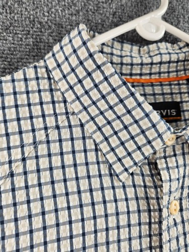 Orvis Seersucker Fishing Shirt Double Pockets Blue Check Polyester Nylon Soft XL - Picture 10 of 22