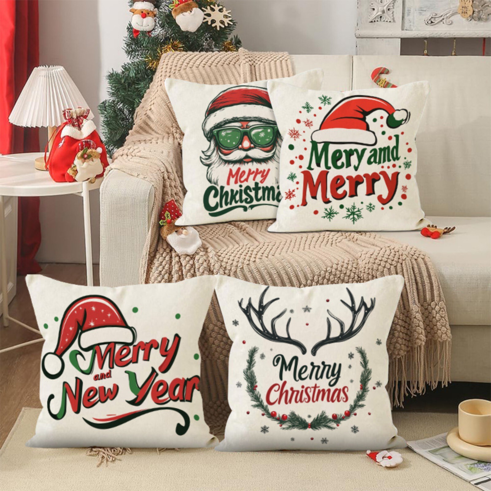 Christmas Dwarf Linen Pillowcase Christmas Tree Letter Print Cushion Pillowcase