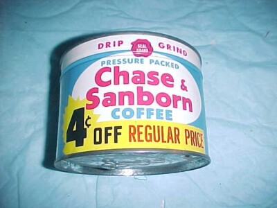 CHASE & SANBORN COFFEE 1 POUND KEYWIND TIN CAN FULL UNOPENED DRIP GRIND 4 ct OFF